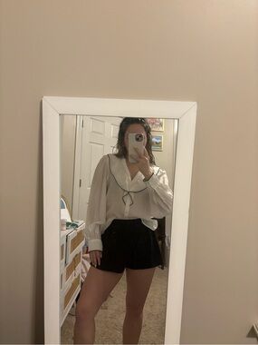 H&M White Ruffle-Trim Long-Sleeve Blouse